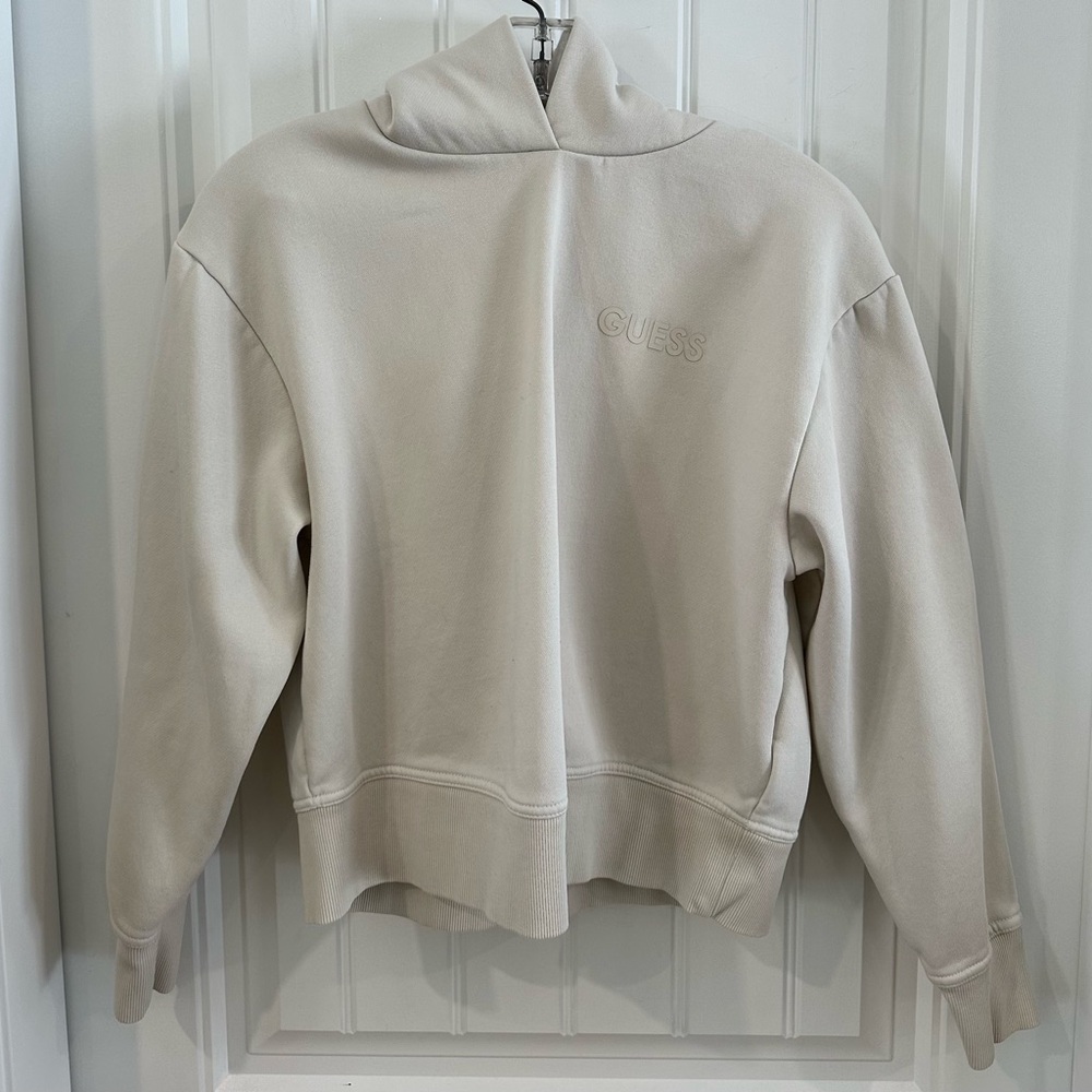 Guess Cream Cropped Hoodie Sweatshirt